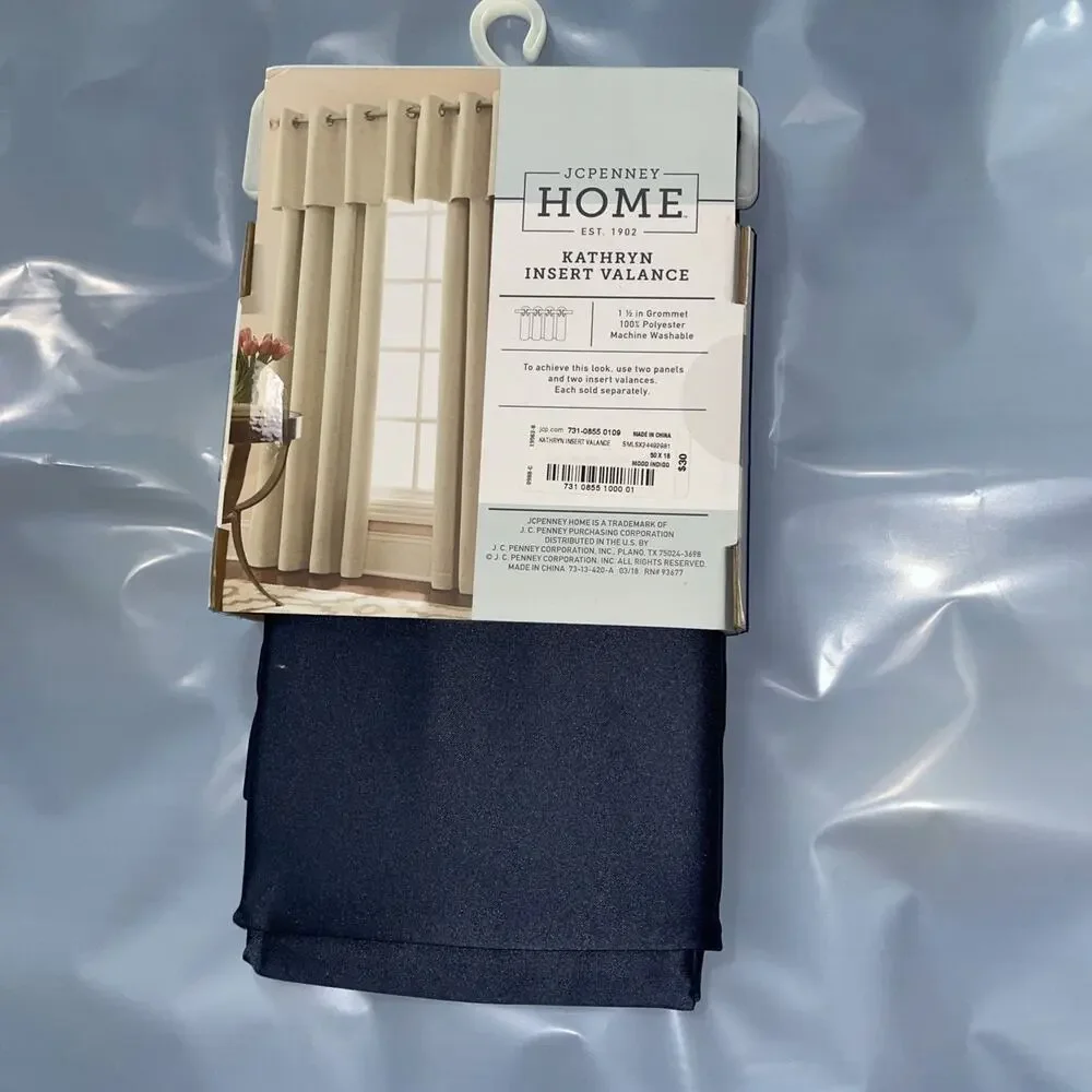 JCPENNEY HOME KATHRYN INSERT VALANCE Navy Blue New 50” Wide X 18” High Grommets